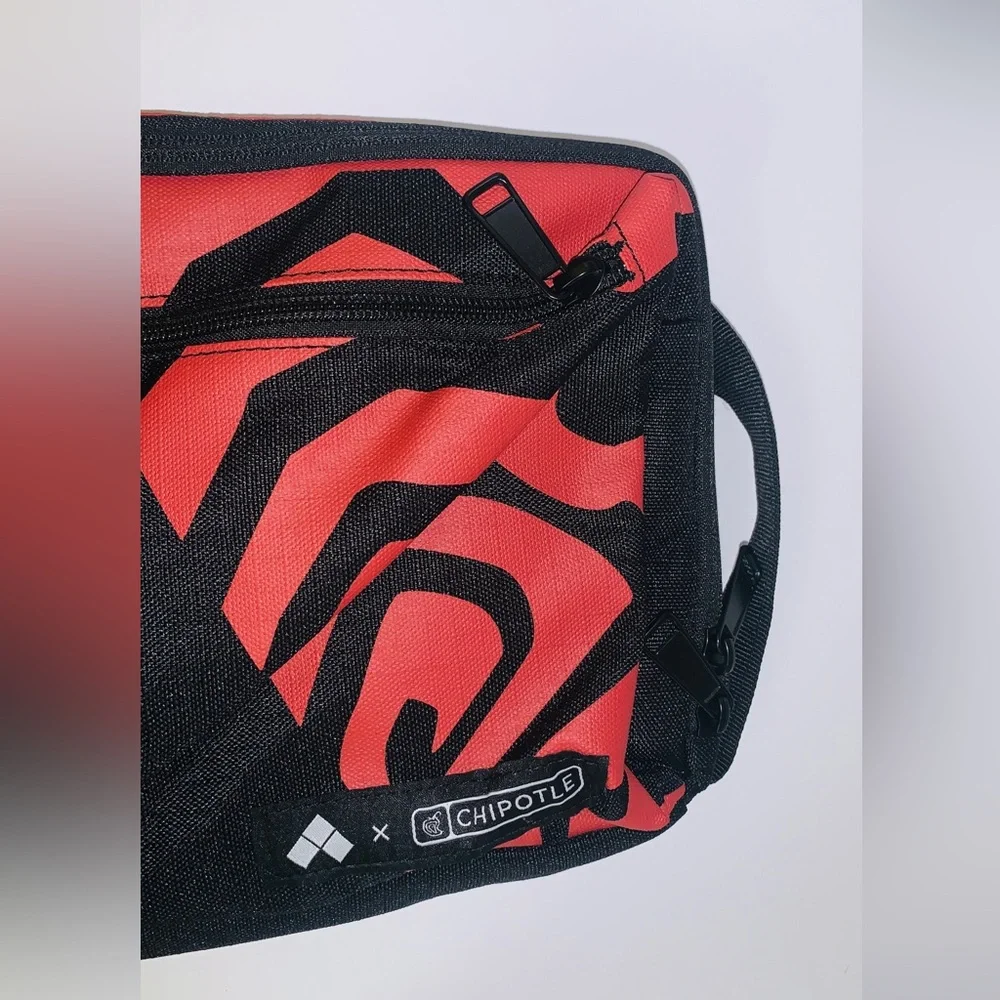 New Chipotle Mexican Grill sling back / backpack / black with red chili … - Picture 7 of 9